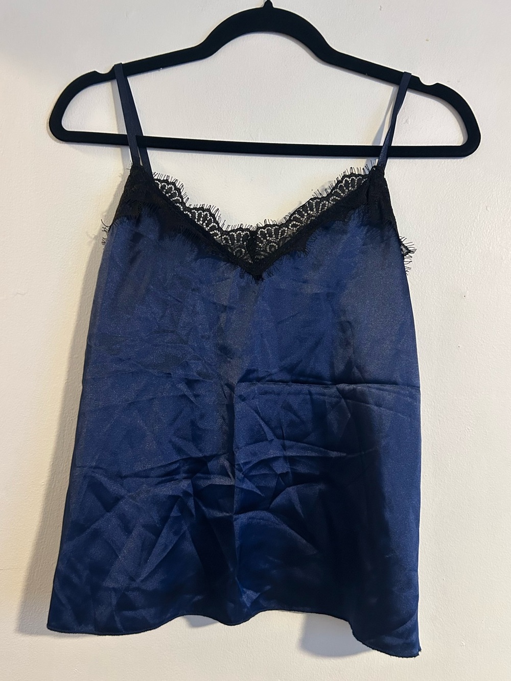 Navy Satin Lace Cami Top